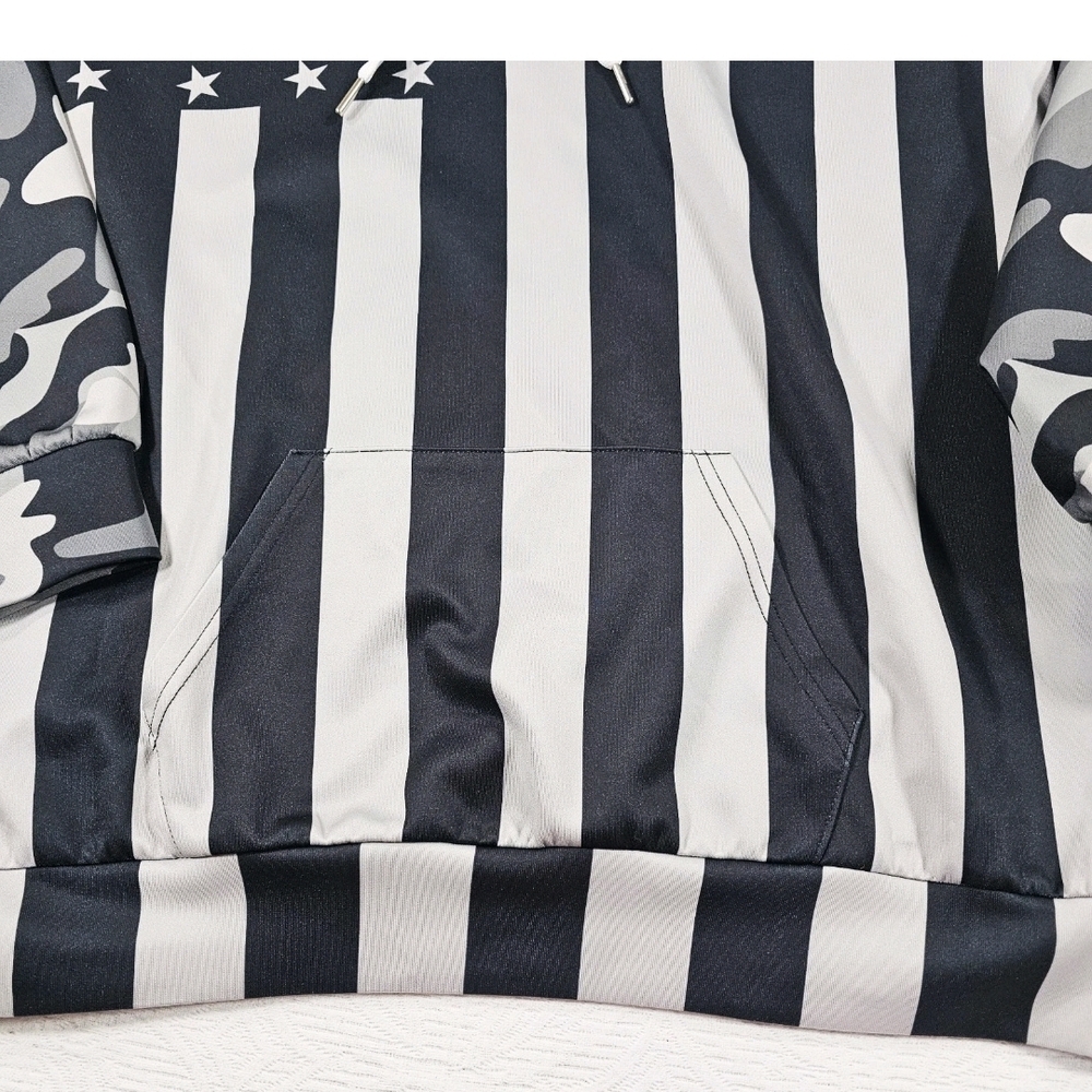 Camo American Flag Patriotic Hoodie Pocket USA Gray Black 4th Of July Mens L/XL - Picture 3 of 7